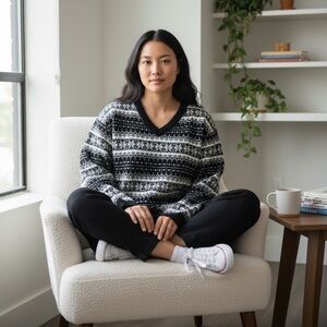 St. John's Bay Black and White V-Neck Sweater